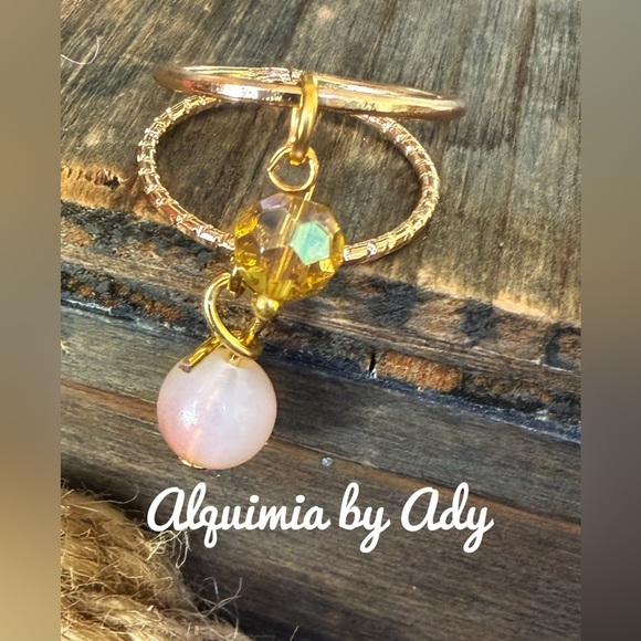 Alquimia Gold and Pink jade Ring with Dainty Design pinky - Picture 1 of 2